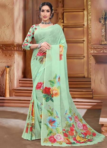 Pista Green Colour SARITA RED ROSE Latest Fancy Regular Wear Designer Printed Saree Collection 3001